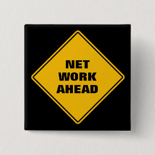 Yellow network ahead classic road sign 2 inch square button
