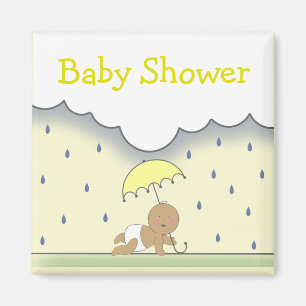 Yellow Neutral Baby Shower Magnet- Rain & Umbrella Magnet