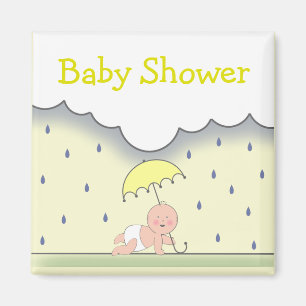 Yellow Neutral Baby Shower Magnet- Rain & Umbrella Magnet