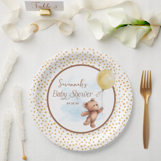 Yellow Neutral Teddy Bear Baby Shower Paper Plate (Wedding)