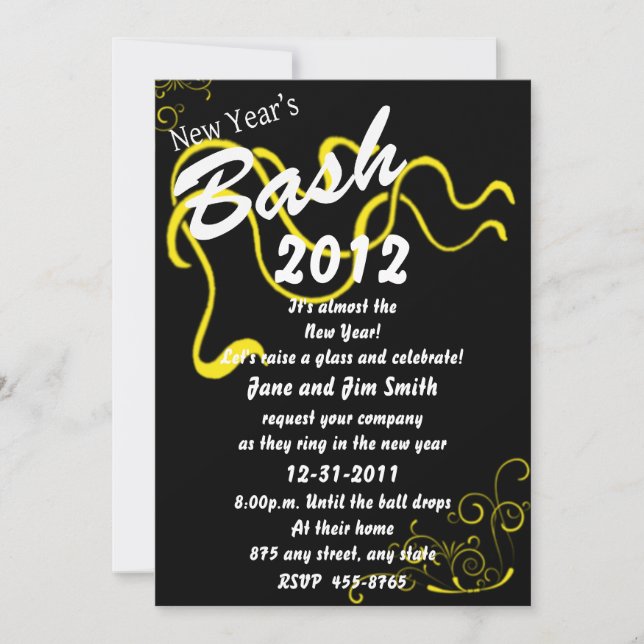 Yellow New Year's Bash Invitation (Front)