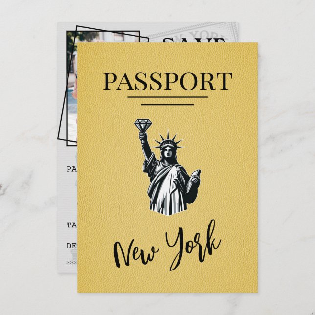 Yellow New York City Passport Save The Date (Front/Back)