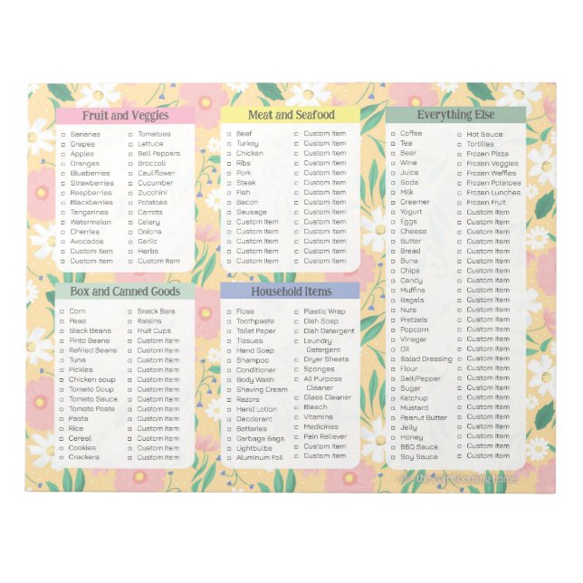 Yellow Notepad Grocery List, Yellow Grocery (Front)