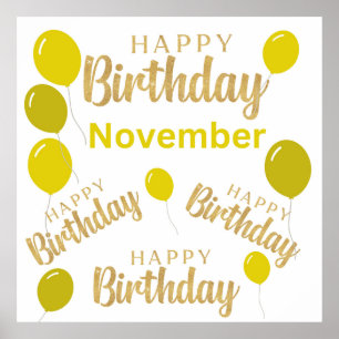 Yellow November birthday party Poster
