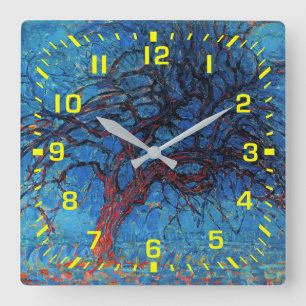 Yellow Numbers / Piet Mondrian, Evening: Red Tree Square Wall Clock