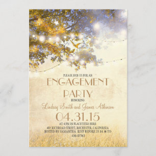 Yellow oak tree lights love birds engagement party invitation