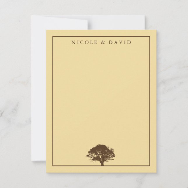 Yellow oak tree personalized couple thank you note invitation (Front)