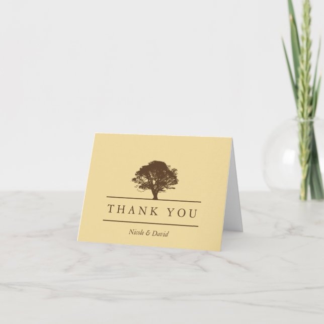 Yellow oak tree personalized thank you note card (Front)