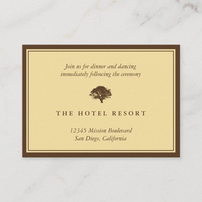Yellow oak tree wedding reception enclosure cards (Front)