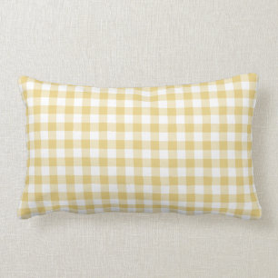 Yellow Ochre and White Gingham Pattern Lumbar Pillow