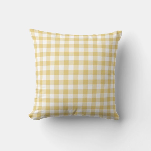 Yellow Ochre and White Gingham Pattern Throw Pillow (Front)