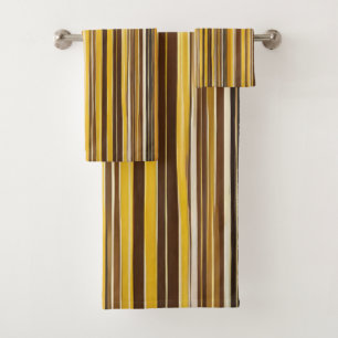 Yellow, Ochre, Brown stripes Bath Towel Set