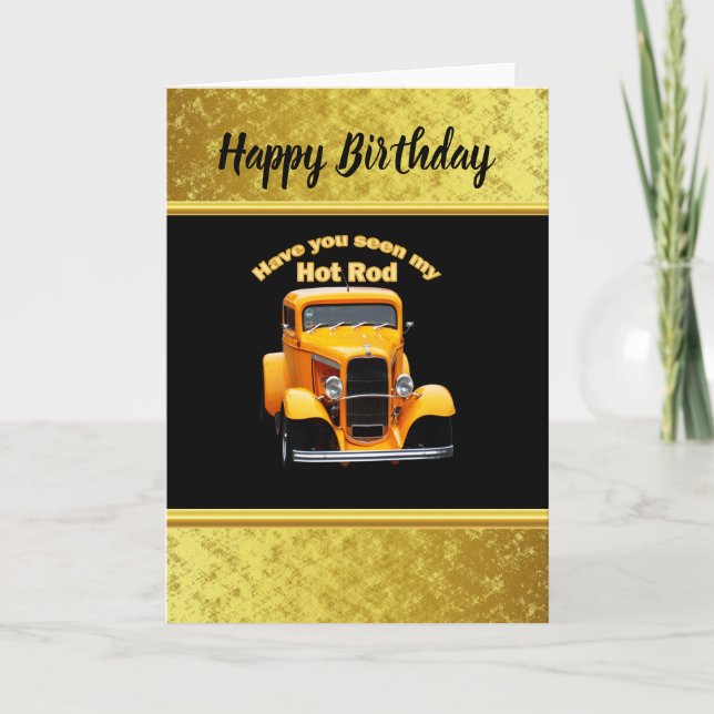 Yellow old roadster with gold black foill design card (Front)