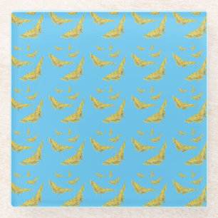 Yellow Old World Swallowtail Butterfly pattern Glass Coaster