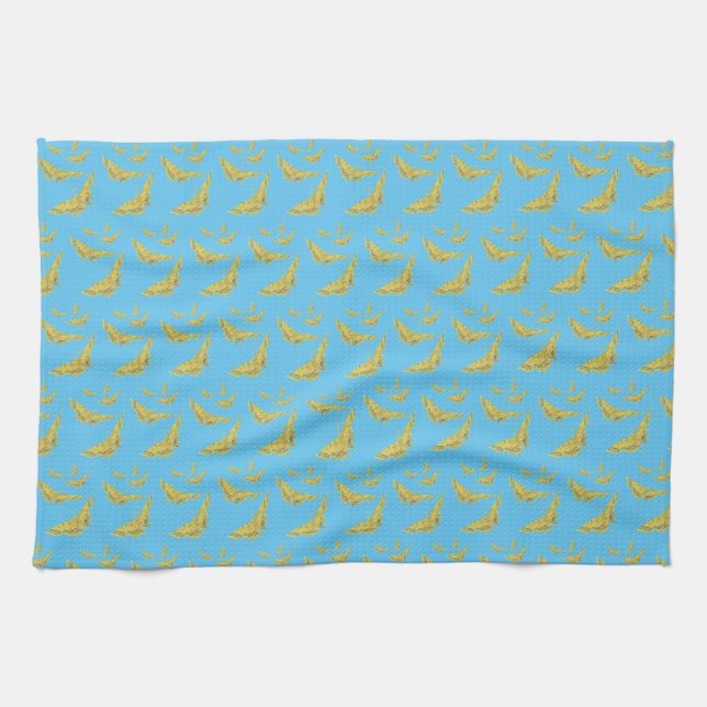 Yellow Old World Swallowtail Butterfly pattern Kitchen Towel (Horizontal)