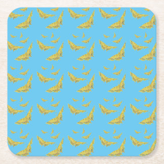 Yellow Old World Swallowtail Butterfly pattern Square Paper Coaster