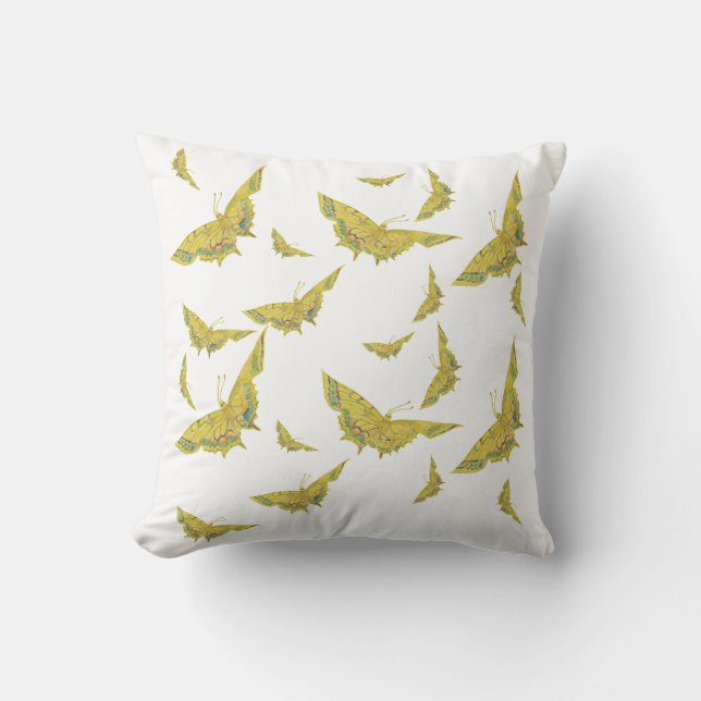 Yellow Old World Swallowtail Butterfly pattern Throw Pillow (Front)