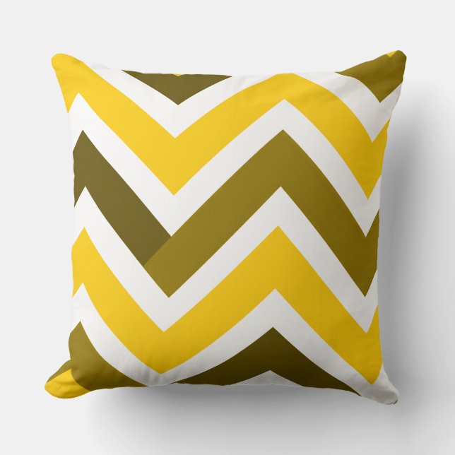 Yellow Olive Chevron Geometric Pattern Throw Pillow (Front)