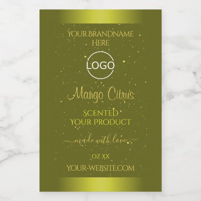 Yellow Olive Product Label Gold Glitter with Logo (Single Label)