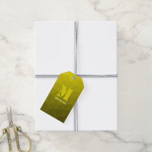 Yellow ombre geometric mesh pattern Monogram Gift Tags