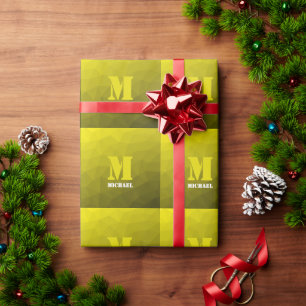 Yellow ombre geometric mesh pattern Monogram Wrapping Paper