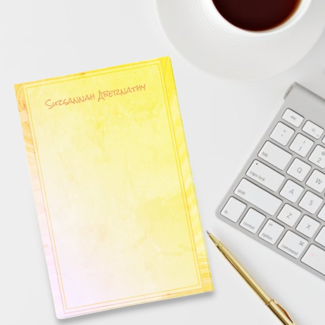 Yellow Ombre Pink Border Custom Name Post-it Notes (template note pad)