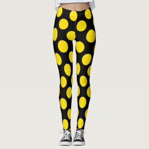 Yellow on Black Polka Dot Leggings