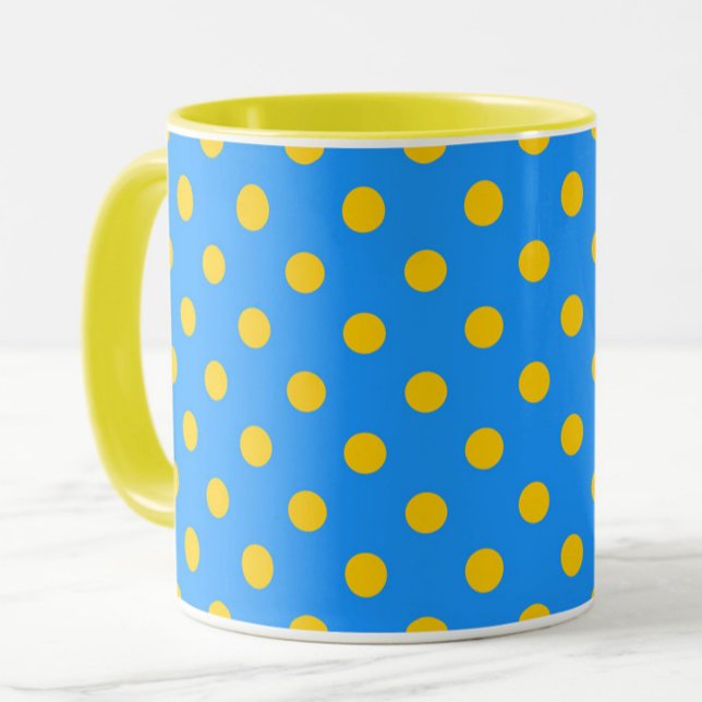 Yellow On Blue Polka Dots Pattern Design Mug (Creator Uploaded)