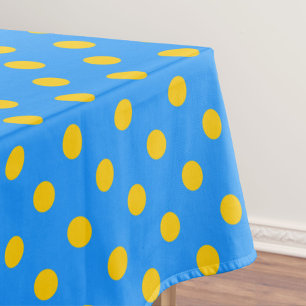 Yellow On Blue Polka Dots Pattern Design Tablecloth