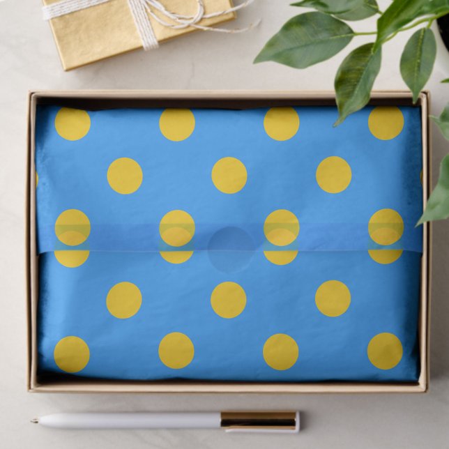 Yellow On Blue Polka Dots Pattern Design Tissue Paper (Creator Uploaded)