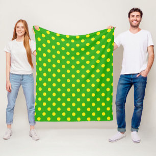 Yellow On Green Polka Dots Pattern Design  Fleece Blanket