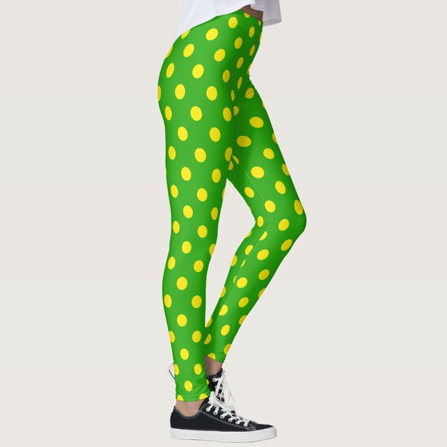 Yellow On Green Polka Dots Pattern Design  Leggings (Creator Uploaded)