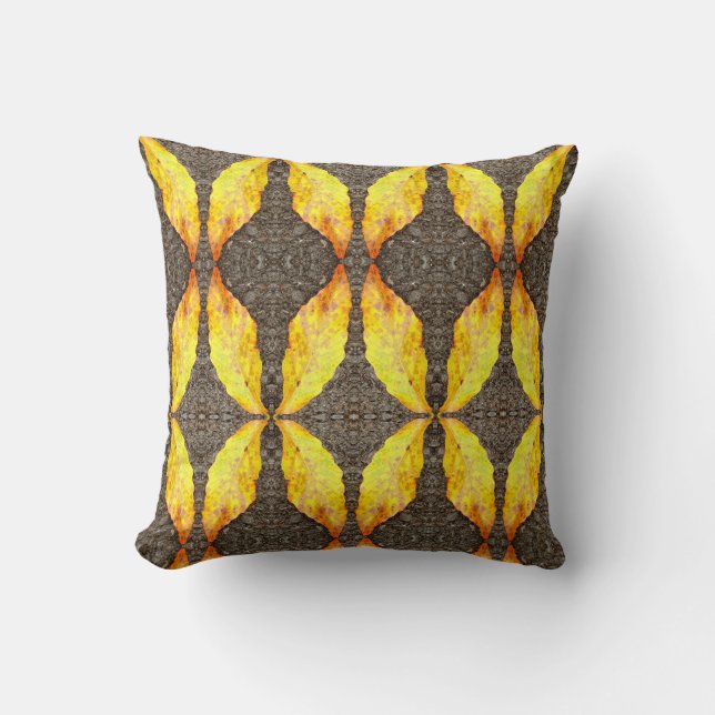 yellow on grey fall leaves solid back throw pillow (Front)