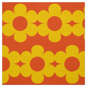 Yellow on Orange Flower stripes Retro Fabric 60s