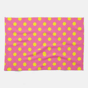 Yellow On Pink Polka Dots Pattern Design Kitchen Towel