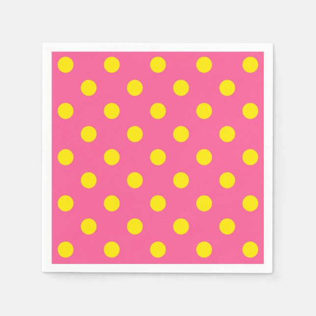 Yellow On Pink Polka Dots Pattern Design Napkin (Front)