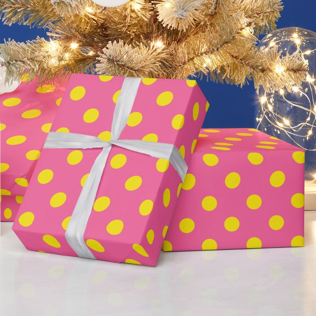 Yellow On Pink Polka Dots Pattern Design Wrapping Paper (Creator Uploaded)
