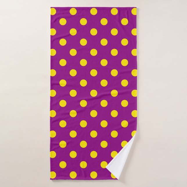 Yellow On Purple Polka Dots Pattern Design Bath Towel (Bath Towel)