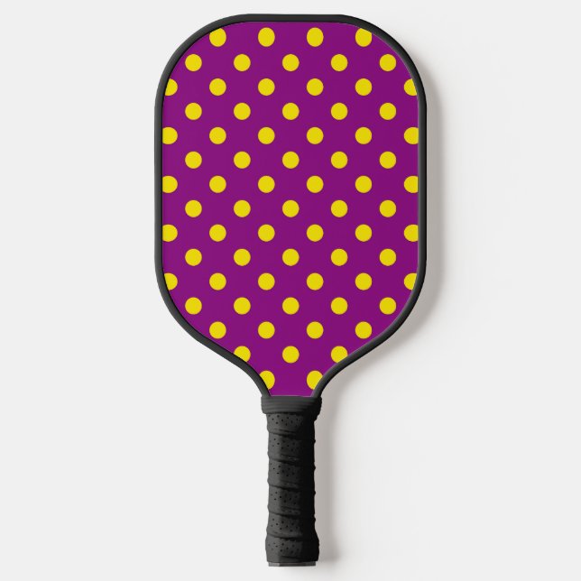 Yellow On Purple Polka Dots Pattern Design Pickleball Paddle (Front)