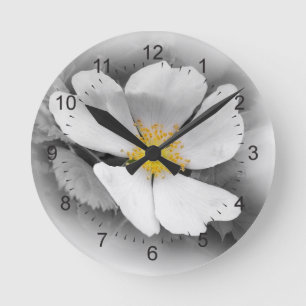 yellow on shades of grey round clock