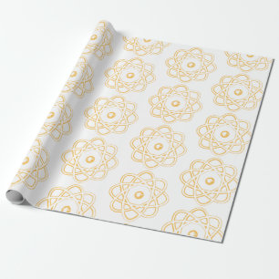 Yellow on White Atom Symbols Wrapping Paper
