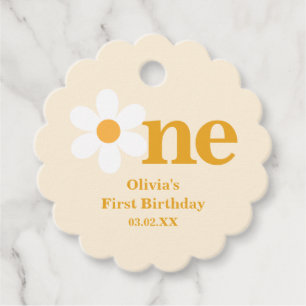 Yellow One Daisy 1st Birthday Favour Tags