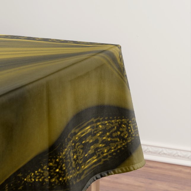 Yellow or gold curves on some brown image  tablecloth (In Situ)