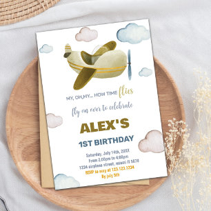 Yellow Orange Airplane Birthday Invitations
