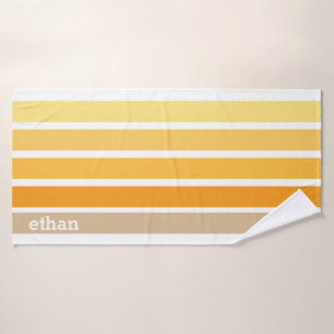 Yellow, Orange, and Brown Retro Stripe Bath Towel