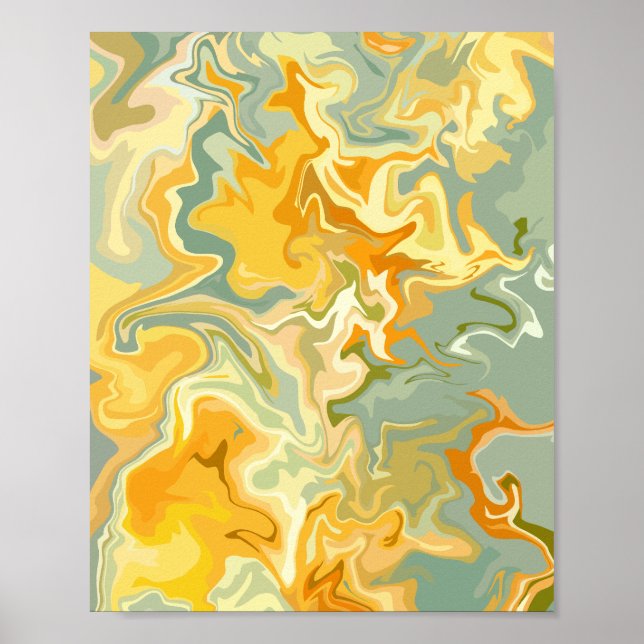 Yellow, Orange, and Green Abstract Fluid Art Poster (Front)