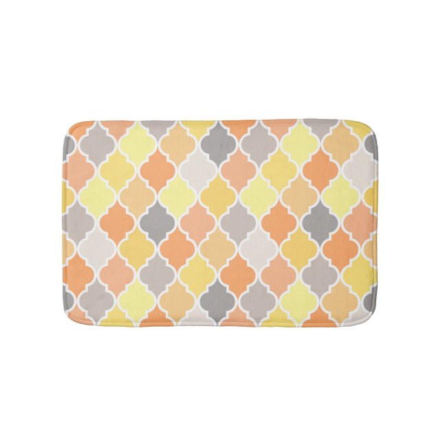 Yellow, orange and grey quatrefoil pattern bath mat (Front)