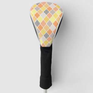 Yellow, orange and grey quatrefoil pattern golf head cover