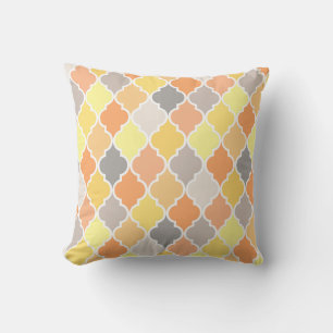 Yellow, orange and grey quatrefoil pattern throw pillow