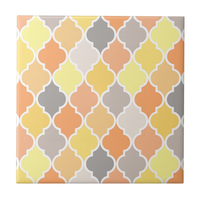 Yellow, orange and grey quatrefoil pattern tile (Front)